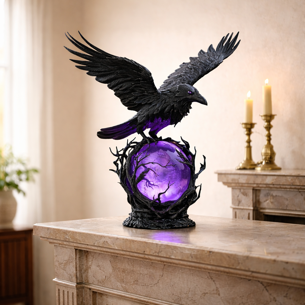 đ¤ Nocturne Raven Orb Lamp, Gothic Style Decorative Orb Light, Artistic Table Lamp, Unique Fatherâs Day Gift for Home, Study & Bar Decoration