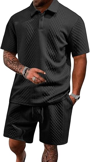 🔥Men's 2 Pieces Casual Polo Shirt and Shorts Set