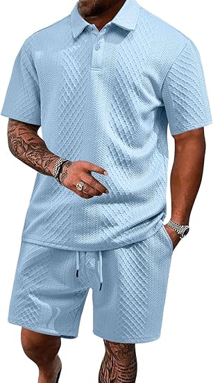 🔥Men's 2 Pieces Casual Polo Shirt and Shorts Set