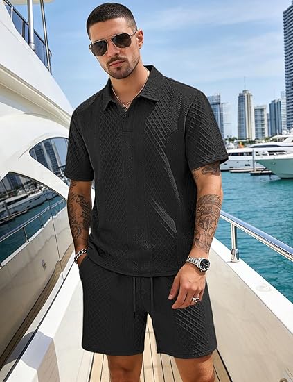 🔥Men's 2 Pieces Casual Polo Shirt and Shorts Set