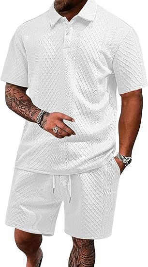 🔥Men's 2 Pieces Casual Polo Shirt and Shorts Set