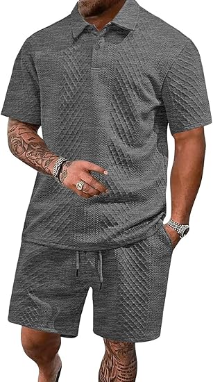 🔥Men's 2 Pieces Casual Polo Shirt and Shorts Set