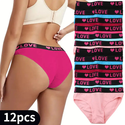 12 Pack High Rise Comfortable Casual Panties Set - Women's Plain Letter Tape Panties for Everyday Wear - Soft, Breathable, and Relaxing SpringStatements,Womenswear
