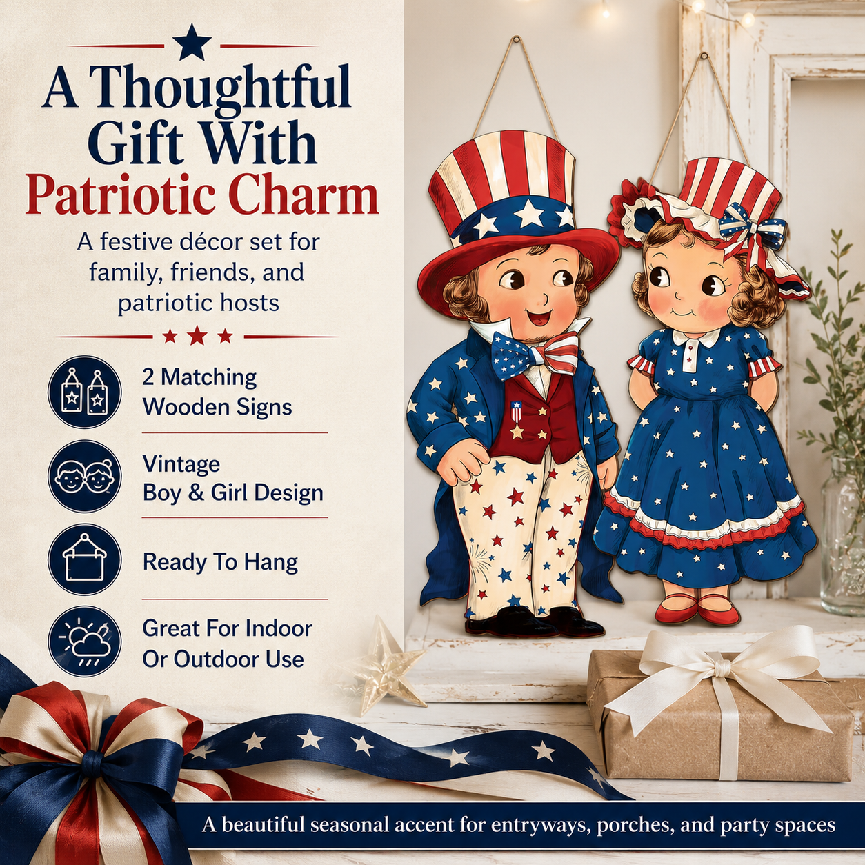 🔥Hot Sale 49% off🌟Patriotic Wooden Hanging Door Signs