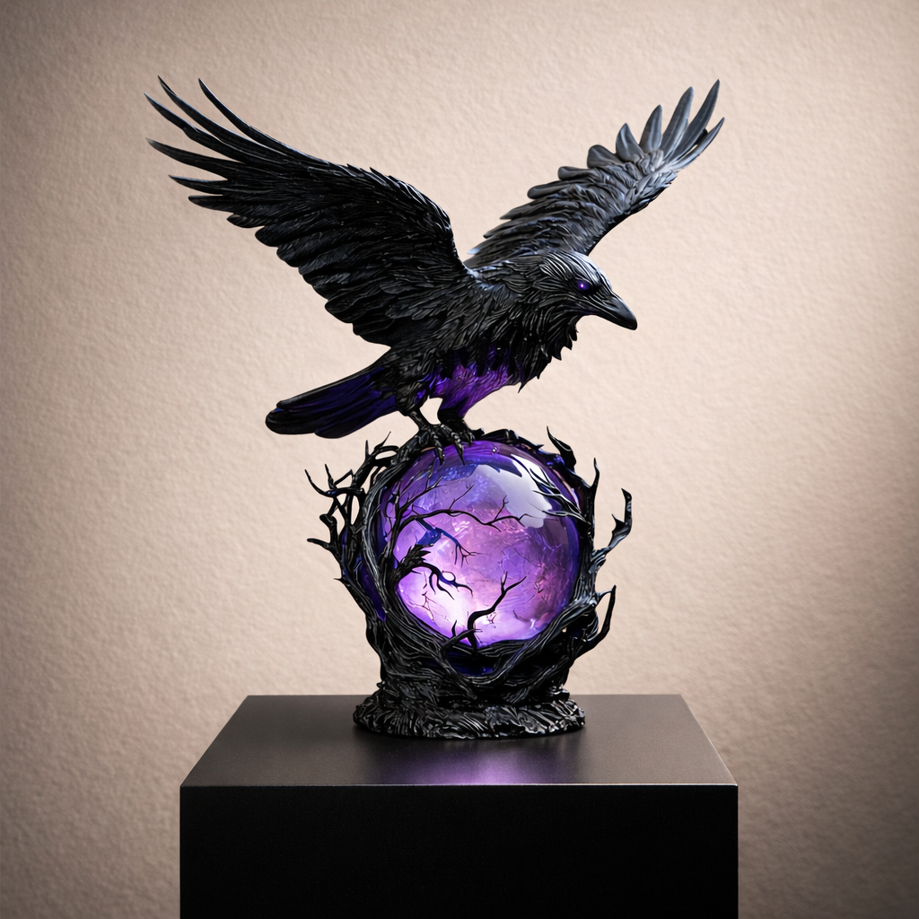 🖤 Nocturne Raven Orb Lamp, Gothic Style Decorative Orb Light, Artistic Table Lamp, Unique Father’s Day Gift for Home, Study & Bar Decoration