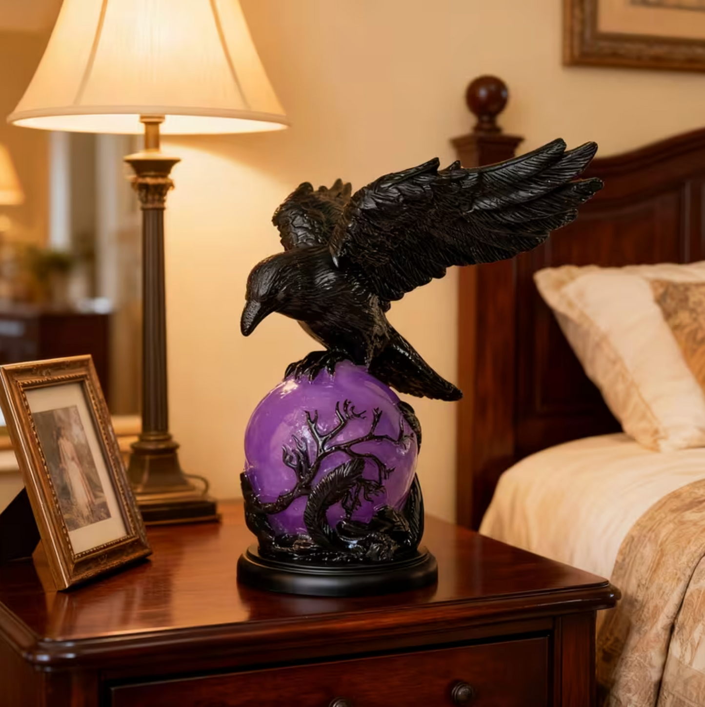 🖤 Nocturne Raven Orb Lamp, Gothic Style Decorative Orb Light, Artistic Table Lamp, Unique Father’s Day Gift for Home, Study & Bar Decoration