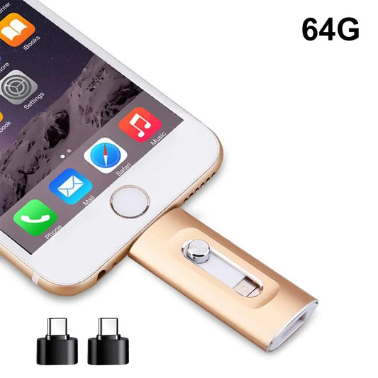 4 in 1 Flash Drive,High Speed USB 3.0 Memory Storage,OTG Flash Pen Drive with Free Type-C Adapter for iPhones/Android/PC and More Devices